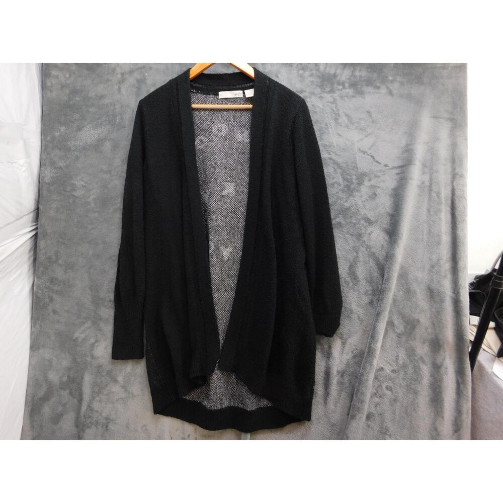 Kersh Cardigan Sweater Womens L Black Open-Knit Oversized Lightweight Relaxed